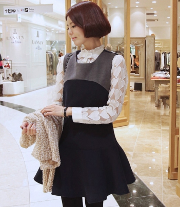 韩国女装代销babirolen甜美木耳领桃心打底衬衫