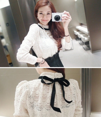 韩国女装网店代销气质雨滴镂空蕾丝衫