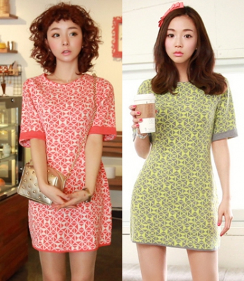 韩国女装网站代理chuu气质格纹拼色修身连衣裙（2色）