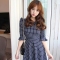 韩国女装网站代销复古高腰修身格纹连衣裙