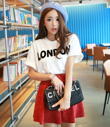 韩国女装网店代理 chuu百搭英文字母宽松白色T恤