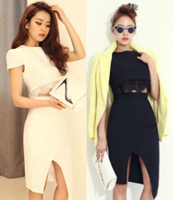 韩国服装代理 dabagirl气质花边套装（雪纺衫+包臀中裙）2色