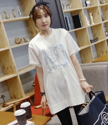 韩国女装网店代销 miamasvin银色字母亮片宽松长款T恤