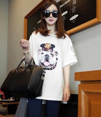 韩国女装批发 minsshop百搭可爱嬉皮狗狗宽松T恤