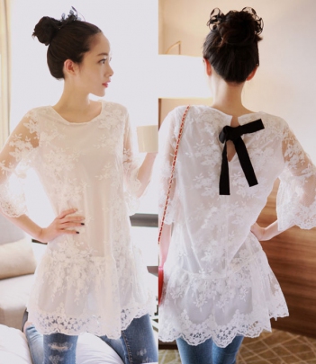 韩国服装网店代销 soo-a超仙蝴蝶结蕾丝连衣裙