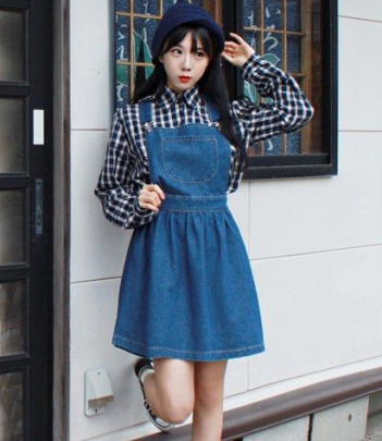 韩国女装正品代理ggsing牛仔背带裙