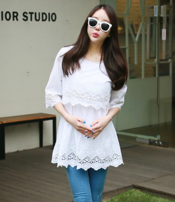 韩国品牌女装代购pinkygirl纯色勾花镂空娃娃连衣裙