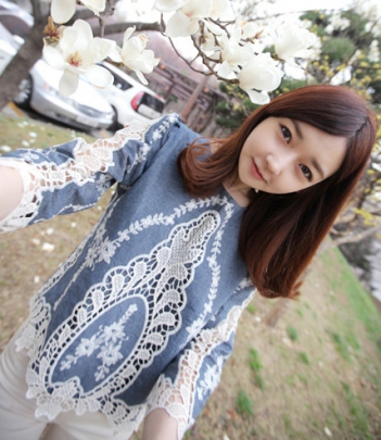 韩国女装春夏爆款 minsshop浪漫勾花镂空T恤