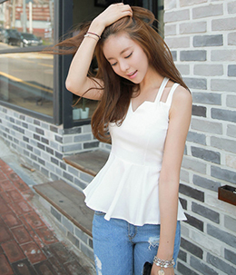 韩国女装网店代销 cherrykoko气质收腰裙摆式无袖衫（2色）