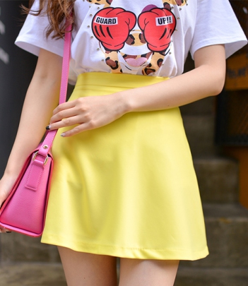 韩国女装代购 bongjashop百搭纯色高腰大摆半身短裙（6色）