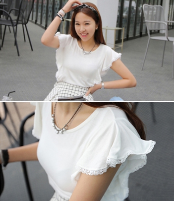 韩国女装代购 ssunny百搭蕾丝花边飞飞袖T恤（2色）