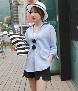 韩国女装批发 miamasvin气质纯色蝴蝶结中长款衬衫（2色）