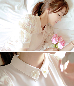 韩国春夏爆款 attrangs超仙珍珠蕾丝花朵衬衫（2色）★现货★