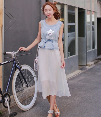 韩国代购批发 babinpumkin亮片星星套装（马甲+吊带连衣裙）