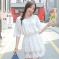韩国品牌女装代销 cherrykoko勾花镂空白色收腰连衣裙