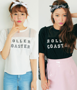 韩国女装代购新款 stylenanda网纱镂空字母T恤（2色）