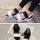 韩国女装春夏爆款 naning9街拍风黑白拼色坡跟凉鞋