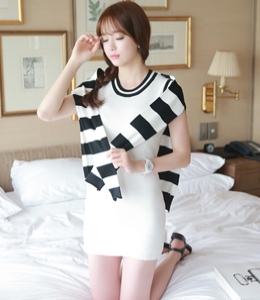 韩国女装批发 attrangs气质赫本风套装（条纹衫+连衣裙）2色