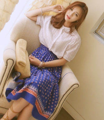 韩国女装代购新款 babirolen高腰撞色碎花半身中裙（2色）