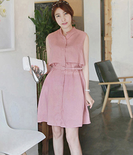 韩国女装批发 miamasvin纯色气质腰带修身连衣裙（2色）
