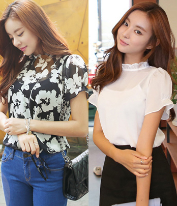 【韩国官网正品 可验证】cherrykoko木耳花边领衬衫(2色)