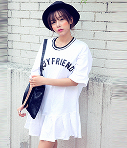 韩国女装批发 stylenanda潮人街拍字母宽松连衣裙（黑白2色）