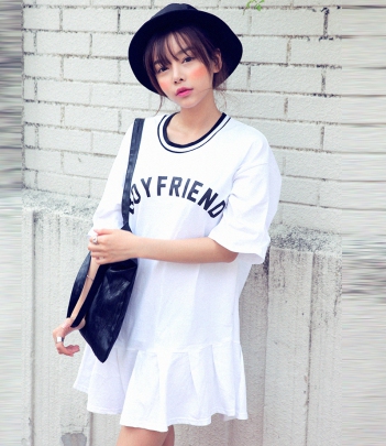 韩国女装批发 stylenanda潮人街拍字母宽松连衣裙（黑白2色）