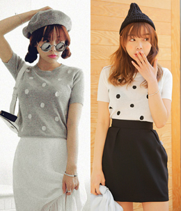 韩国女装春夏爆款 stylenanda复古波点短袖针织衫（3色）