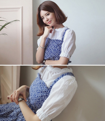 韩国服饰网 babirolen宫廷波浪褶皱领泡泡袖打底衬衫（2色）