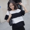 韩国女装代理 24coco经典黑白粗条纹宽松衬衫