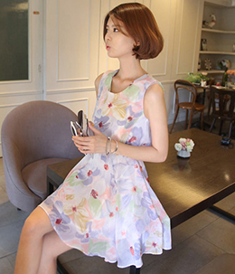 韩国女装代购新款 babirolen浪漫马卡龙色大花连衣裙（2色）