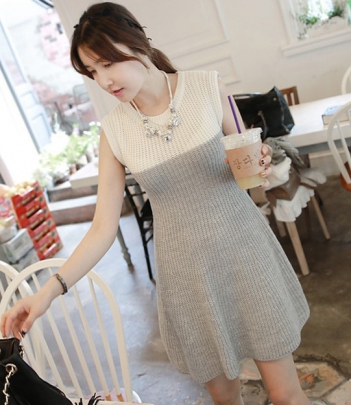 韩国女装网店代销 miamasvin气质拼色款修身连衣裙