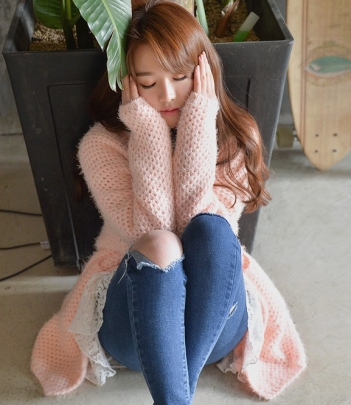 韩国品牌女装代销 bongjashop马卡龙色毛绒针织开衫（2色）