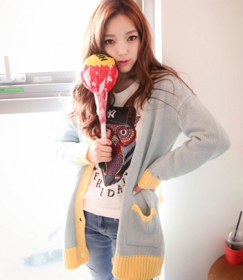 韩国服饰网店代理 cherry-spoon撞色针织开衫