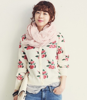 韩国女装代销 naning9浪漫大花开衫毛衣