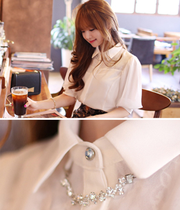 韩国女装代购 bongjashop水钻项链装饰衬衫（3色）