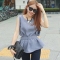 韩国正品女装网店代理 yansae气质腰带收腰裙摆式无袖衬衫