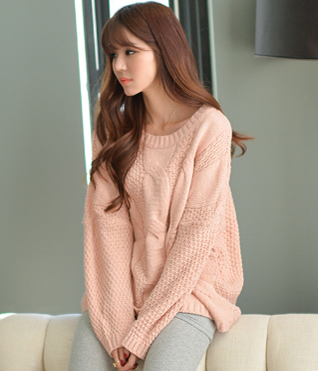 【韩国官网 可验证】bongjashop麻花编织慵懒宽松毛衣（2色）