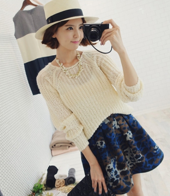 韩国女装网店代理 babirolen撞色豹纹高腰半身A字短裙（2色）