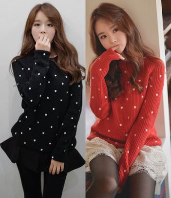 【韩国官网 可验证】bongjashop甜美桃心宽松毛衣（3色）