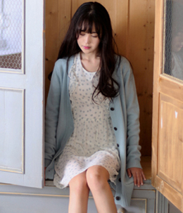 韩国女装正品代购 浪漫纯色中长款针织开衫