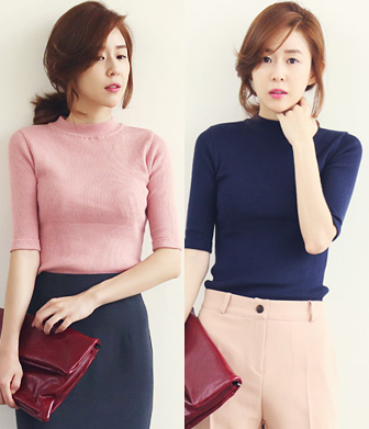 韩国女装批发 naning9气质百搭纯色修身针织衫（2色）