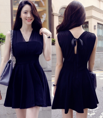 韩国服饰网 bubbleandchic气质透肤高腰连衣裙（小黑裙）