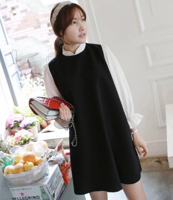 韩国正品代购 miamasvin气质学院风假两件娃娃连衣裙