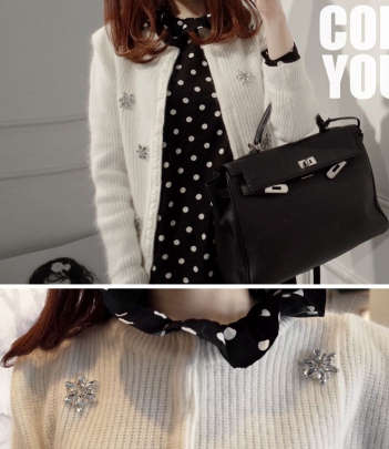 韩国女装代销 雪花水晶镶钻装饰针织开衫