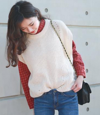 韩国女装网店代销 mossbean百搭纯色针织背心（4色）