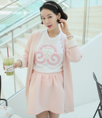 韩国服饰网店代理 pinkboll百搭纯色中长款针织开衫（2色）