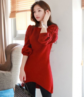 韩国女装代销 cherry-spoon麻花编织修身连衣裙