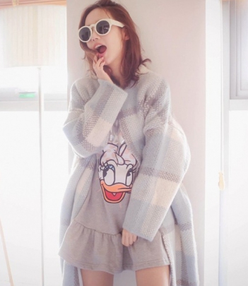 韩国服饰网 cherry-spoon大格纹中长款大衣外套【单件超重】