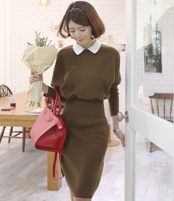 韩国代购新款 babirolen 复古高腰包臀式假两件连衣裙（2色）